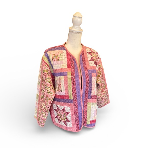 Vintage Jackets & Blazers - Pink and Purple Quilted Floral Jacket M/L